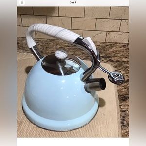 EUC MasterClass Premium Cookware Stainless Steel Light Blue Tea Pot Tea Kettle.